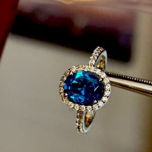 Vintage created blue topaz and white sapphire ring